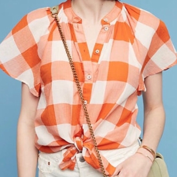 Anthropologie Tops - Anthropologie Maeve Orange Plaid Top